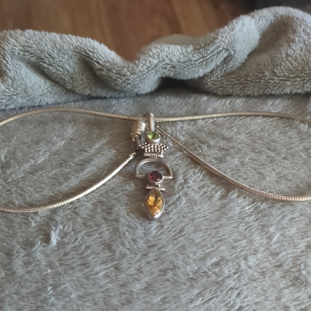 Elegant Sterling Silver Necklace with Multicolor Gemstones